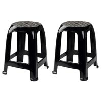 PlasticForte Opstap krukje - 2x - zwart - 46,5 cm - keukenkrukje tot 100 kg