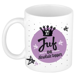 Cadeau koffiemok voor juf/lerares - topper - verjaardag/einde schooljaar kado - juffendag