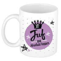 Cadeau koffiemok voor juf/lerares - topper - verjaardag/einde schooljaar kado - juffendag