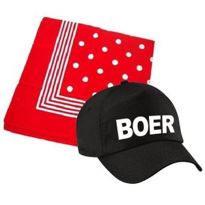 Boer verkleed pet zwart met rode hals zakdoek volwassenen