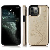 iPhone 13 Pro Max hoesje - Backcover - Pasjeshouder - Portemonnee - Bloemenprint - Kunstleer - goud