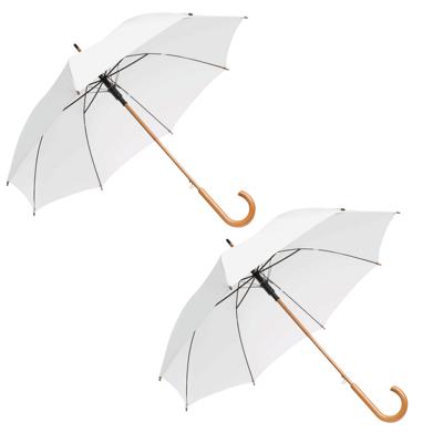 Bruiloft paraplu bruid/bruidegom - 2x - wit - houten handvat - dia 103 cm