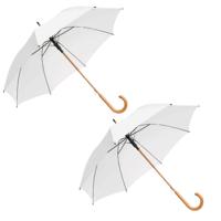 Bruiloft paraplu bruid/bruidegom - 2x - wit - houten handvat - dia 103 cm