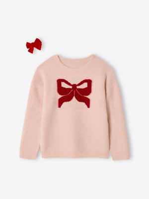 Kerstcadeauverpakking "Renne" jacquard trui + 2 scrunchies voor meisjes lichtroze