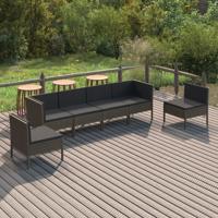 6-delige Loungeset met kussens poly rattan grijs