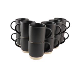 OTIX Koffiekopjes - Theemokken - Koffietassen - Set van 12 - Zwart - 310 ml - Aardewerk