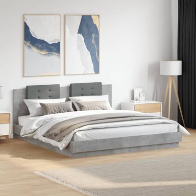 Bedframe met hoofdbord en LED-verlichting betongrijs 160x200 cm