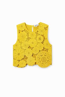 Crochet T-shirt bloemen - YELLOW - M