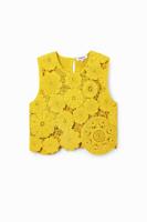 Crochet T-shirt bloemen - YELLOW - M
