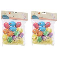 Gekleurde paaseieren - 24x stuks - glitter - incl paasgras - decoratie eitjes - Pasen - piepschuim