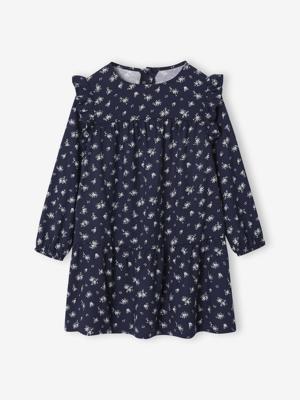 Bedrukte jurk met ruches voor meisjes marineblauw