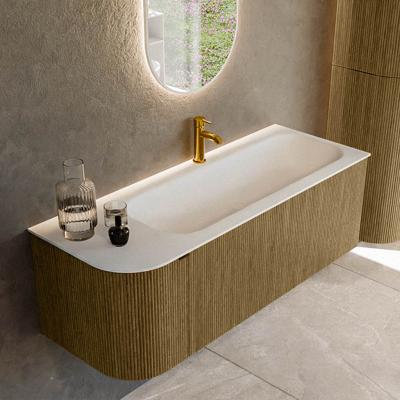 Badmeubel Mondiaz Kurve | 125 cm cm | Meubelkleur Dusk | Wastafelkleur Talc | Solid surface | Wasbak rechter zijde spoelbak | 1 kraangat