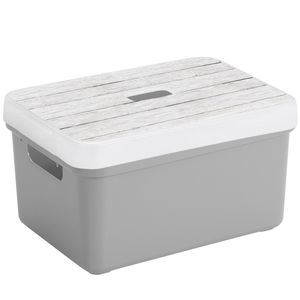 Opbergbox/mand lichtgrijs 13 liter kunststof met deksel