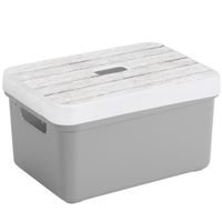 Opbergbox/mand lichtgrijs 13 liter kunststof met deksel