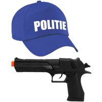 Politie verkleed cap/pet blauw met pistool voor volwassenen