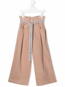 Brunello Cucinelli Kids pantalon en velours côtelé à taille froncée - Tons neutres