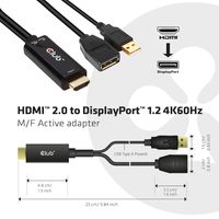 CLUB3D HDMI 2.0 TO DISPLAYPORT 1.2 4K60HZ HDR M/F ACTIVE ADAPTER Zwart - thumbnail