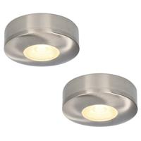 Set van 2 Pavo - Platte LED opbouwspots 23mm - 3W 300lm - 2700K - Dimbaar - Rond - IP44 - RVS
