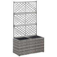 VidaXL Latwerkplantenbak verhoogd met potten 58x30x107 cm rattan grijs