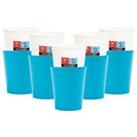 Feestbekers met hoesjes - 40x - turquoise blauw - papier - 250ml - thumbnail