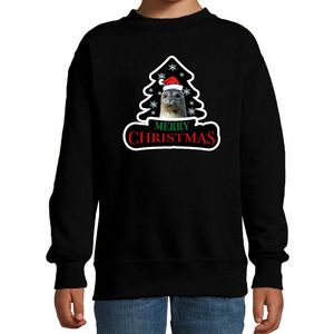 Dieren kersttrui zeehond zwart kinderen - Foute zeehonden kerstsweater