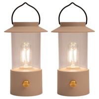 Camping tafellamp/lantaarn Darcy - 2x - beige - 24 cm - dimbaar - draadloos/oplaadbaar USB - buiten