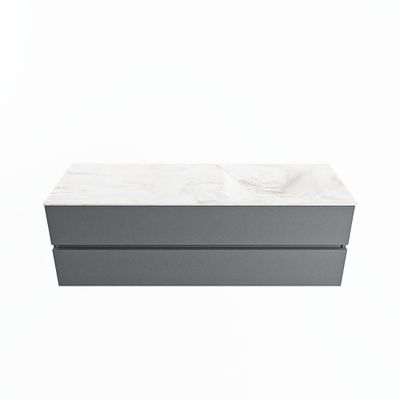 MONDIAZ VICA-DLUX 150cm badmeubel onderkast Plata 2 lades. Inbouw wastafel CLOUD rechts zonder kraangat, kleur Ostra.