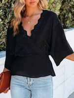 Loose Cross Neck Plain Casual Shirt - thumbnail