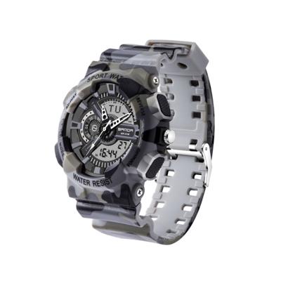 SANDA 5318 LED verlicht Display & Stopwatch & Alarm & datum en Week functie mannen kwarts + digitale dubbele beweging horloge met Plastic Band (Camouf