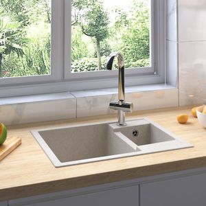 VidaXL Gootsteen dubbele bakken met overloopgat graniet beige