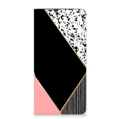 Samsung Galaxy A14 4G Stand Case Zwart Roze Vormen Samsung Galaxy A14 4G Stand Case Zwart Roze Vormen