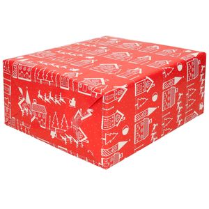 Kerst inpakpapier/cadeaupapier rood met huisjes 200 x 70 cm   -