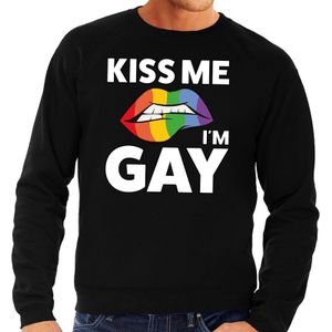 Gay pride Kiss me i am gay tekst/fun trui zwart heren 2XL  -