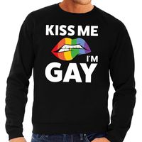 Gay pride Kiss me i am gay tekst/fun trui zwart heren 2XL  -