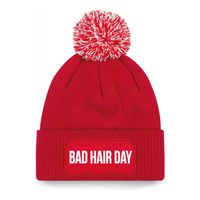 Bad hair day muts met pompon unisex one size - Rood One size  -