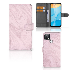 OPPO A15 Bookcase Marble Pink - Origineel Cadeau Vriendin