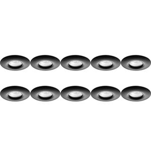 Spot Armatuur 10 Pack - Pragmi Luno Pro - GU10 Inbouwspot - Waterdicht IP65 - Rond - Zwart - Aluminium - Ø82mm
