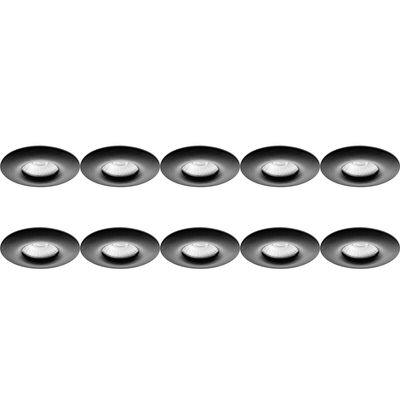Spot Armatuur 10 Pack - Pragmi Luno Pro - GU10 Inbouwspot - Waterdicht IP65 - Rond - Zwart - Aluminium - Ø82mm