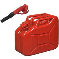 Metalen jerrycan rood voor brandstof 10 liter incl. schenktuit - thumbnail