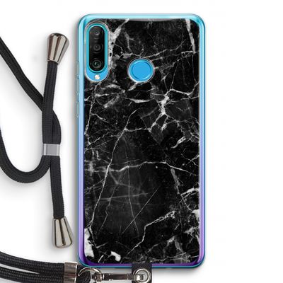 Zwart Marmer 2: Huawei P30 Lite Transparant Hoesje met koord