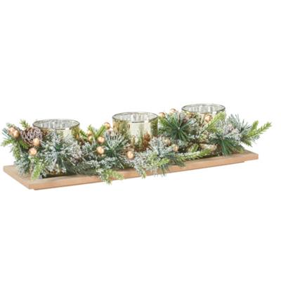 Kerststukje theelichthouders - goud -38 x 12 x 1.5 cm- tafel ornament