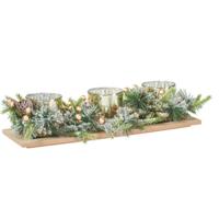 Kerststukje theelichthouders - goud -38 x 12 x 1.5 cm- tafel ornament