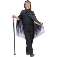 Halloween Duivel/vampier/geest verkleed cape met capuchon - voor kinderen - zwart - polyester