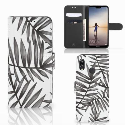 Huawei P20 Lite Hoesje Leaves Grey Huawei P20 Lite Hoesje Leaves Grey