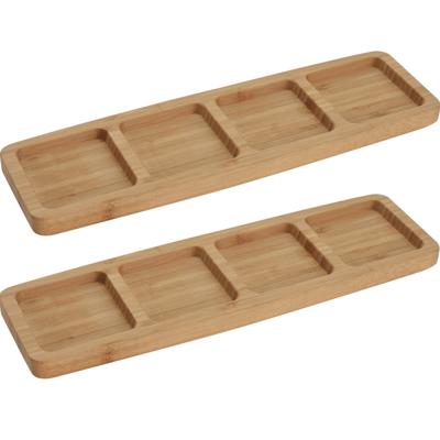 Serveerplanken/borden 4 vaks - 2x - bamboe hout - L33 x B10 cm - keuken