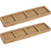 Serveerplanken/borden 4 vaks - 2x - bamboe hout - L33 x B10 cm - keuken