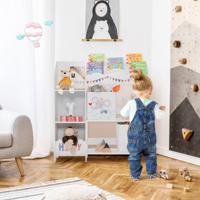 Opbergmeubel voor Kinderspeelgoed met Dierenmotief 5 Vakken Speelgoedplank met 2 Stoffen Lades Anti-Kantelbeveiliging 93 x 30 x 102cm