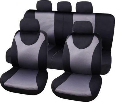 Carpoint stoelhoezenset London uni polyester zwart/grijs 9 delig Carpoint stoelhoezenset London uni polyester zwart/grijs 9 delig