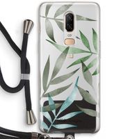 Tropical watercolor leaves: OnePlus 6 Transparant Hoesje met koord