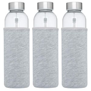 3x stuks glazen waterfles/drinkfles met grijze softshell bescherm hoes 500 ml